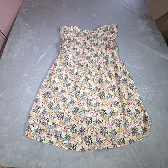 LOFT Dress Womens S Small Paradise Ruffle Button Sleeveless Tropical Flounce - Picture 9 of 15